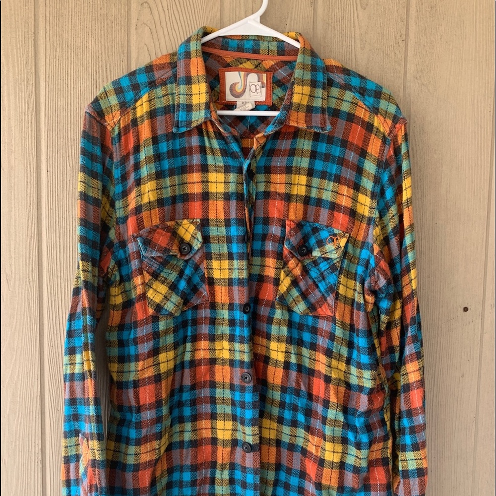 OP Orange Yellow Long Sleeve Flannel Sz XL